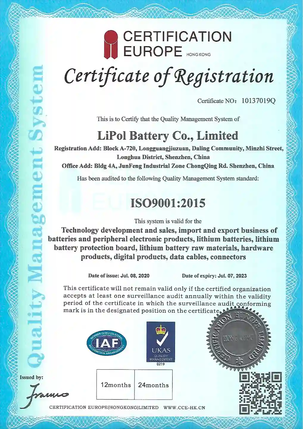 ISO9001 LiPol Battery